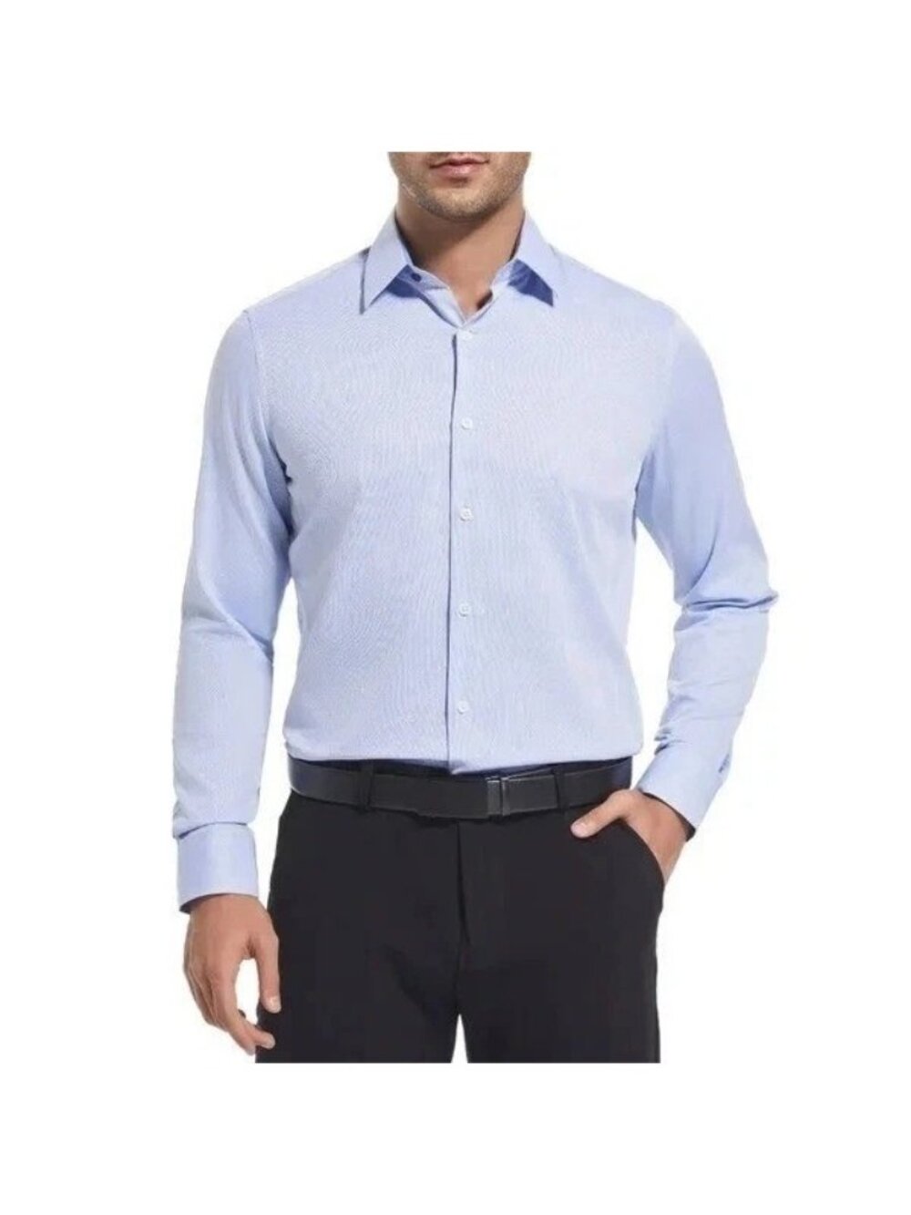 NWOT Duchamp London Men's L/ 16 Slim Fit Shirt Light Blue Pattern Cotton Blend